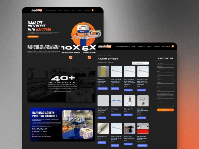 ASPE Printing Technologies website design for screen printing equipment