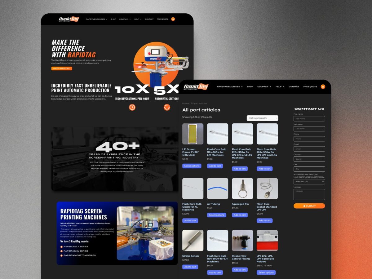 ASPE Printing Technologies website design for screen printing equipment